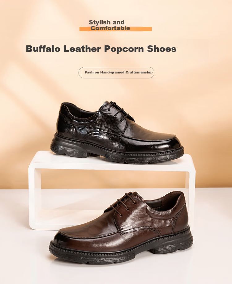 SATCHI Men's Shoes, Popcorn Thick-Soled Men's Leather Shoes, Business Casual Shoes, Leather Shoes for Men, 962462176Z, Black, Size 43 1