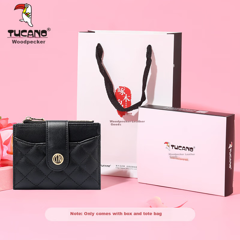 TUCANO Leather Women's Short Wallet And Card Holder, Two-In High-End Diamond Pattern Zipper Coin Purse, Birthday 520 Gift