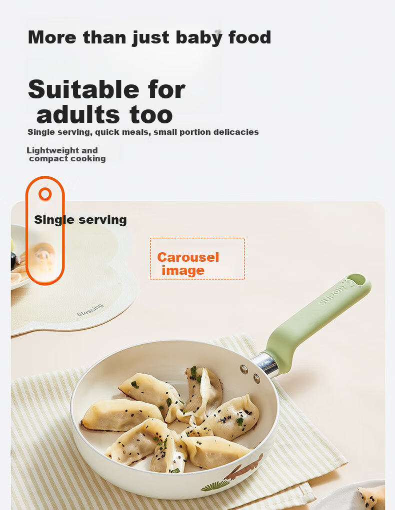 SUPOR Small Non-Stick Frying Pan, Baby Food Pot for Infants, Breakfast Egg Pan Compatible with Induction Cooker, Ceramic Pot 18cm 8
