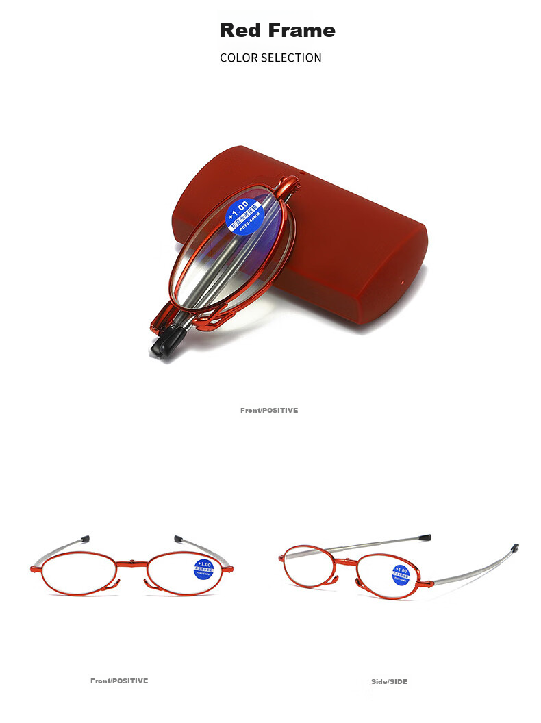 HB Folding Reading Glasses, 3.5 Diopter, Red Anti-Blue Light, Unisex Portable Comfortable Style, High Definition Wear-Resistant XH Reading Glasses for Elderly 6