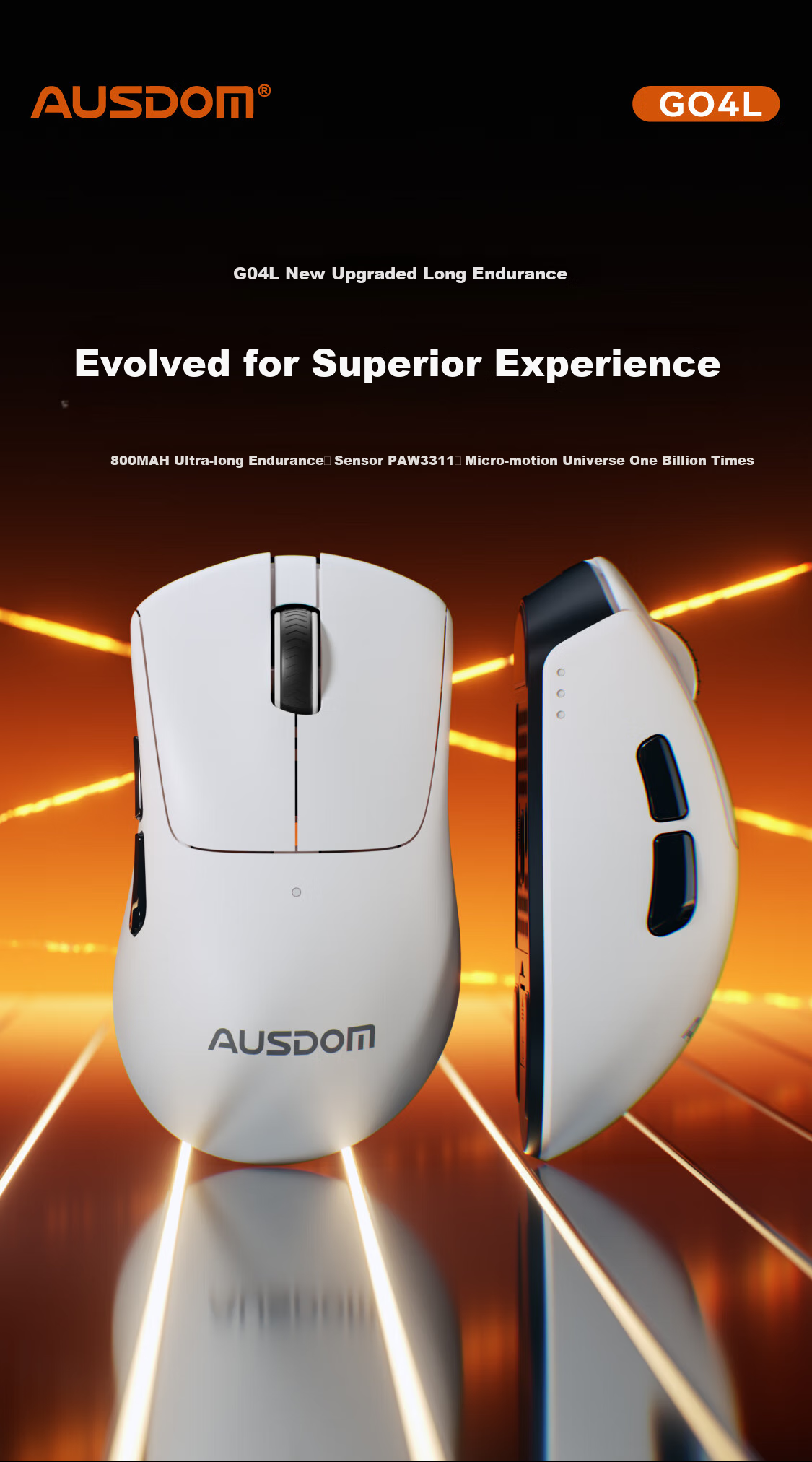 AUSDOM G04L Wireless Mouse for Gaming, E-Sports, Office, Bluetooth Mouse Wired/2.4G/Bluetooth Triple-Mode Right-Handed Ergonomic Lightweight Design with 800mAh Long Battery Life 1