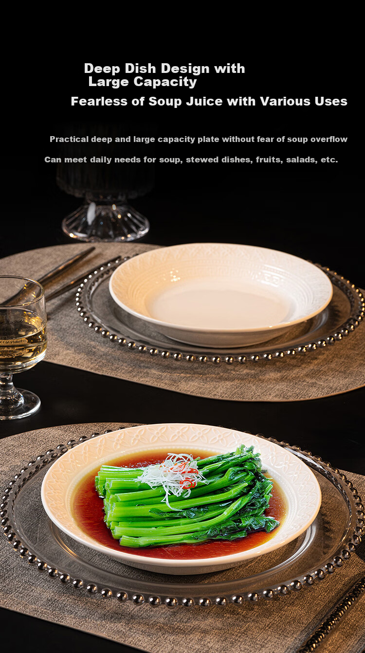 JD Original Plate, Housewarming Porcelain Dinnerware Set for Home Use, Embossed Fen Dan Bai Lu, 8-Inch Dinner Plates *2 3