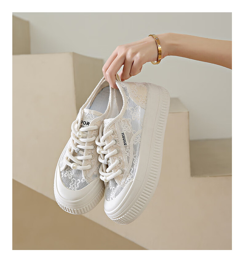 CARTELO Women's Summer Lace Mesh Fisherman Shoes Breathable White Sneakers Mesh Shoes for Women 1585 Off-White Size 38 6