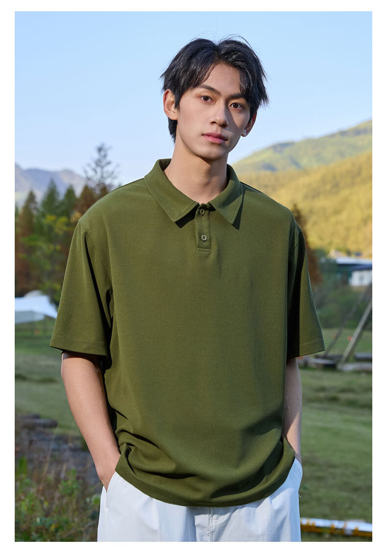 Baleno Father's Day Gift Waffle Polo Shirt Men Summer Loose Casual Simple Trendy Versatile Short Sleeve Top 13