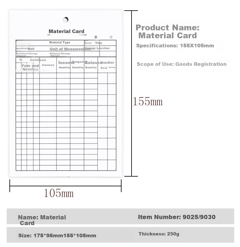 Youbili Material Card, Double-Sided Inventory Card, Shelf Inventory Material Card, Warehouse Management Card Record Card, 300 Sheets/pack, 9030 3