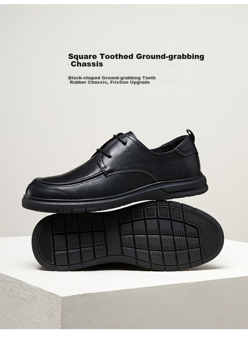 CAMEL Brand Men's Leather Shoes, Soft-Soled Cowhide Breathable Business Casual Lace-Up Men's Shoes, P15S005003, Black, Size 41 7