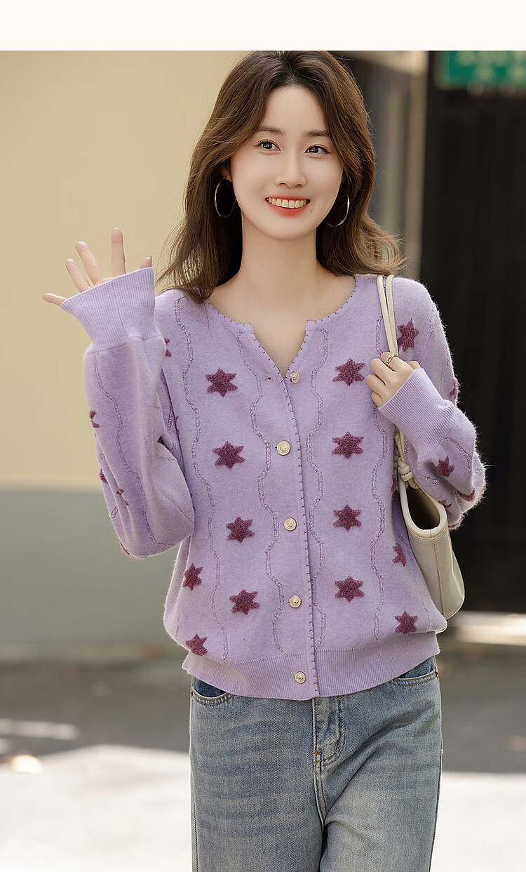 Dme Color Palette Sweater Spring Dreamy V-Neck Contrast Hexagon Star Jacquard Cardigan Slimming Knit Top for Women 5