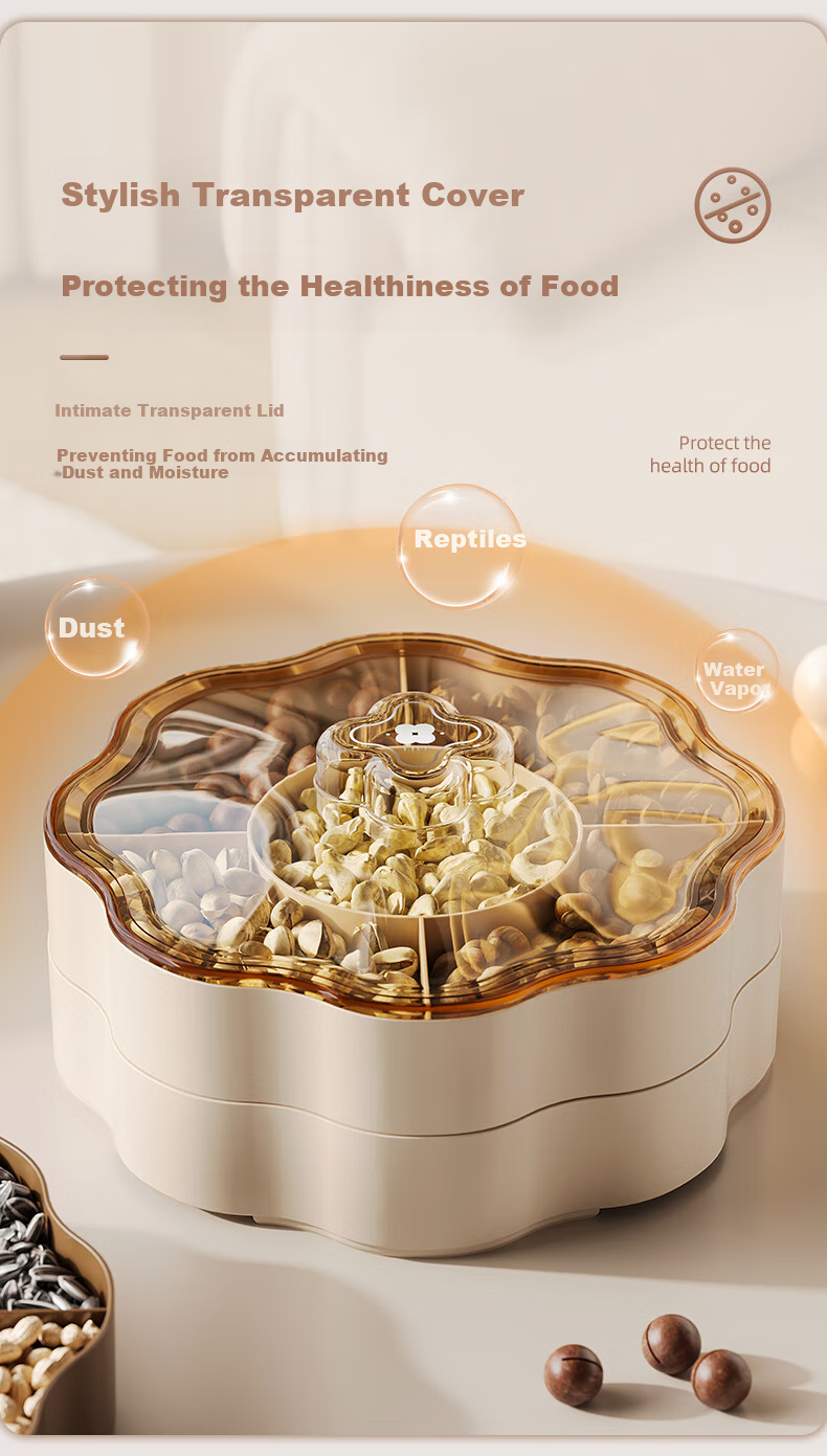 Jinlongxing Candy Box Snack Dried Fruit Plate for Living Room, High-End Feel Nut Fruit Melon Seed Dish, Double-Layer with Lid for Chinese New Year Display 4