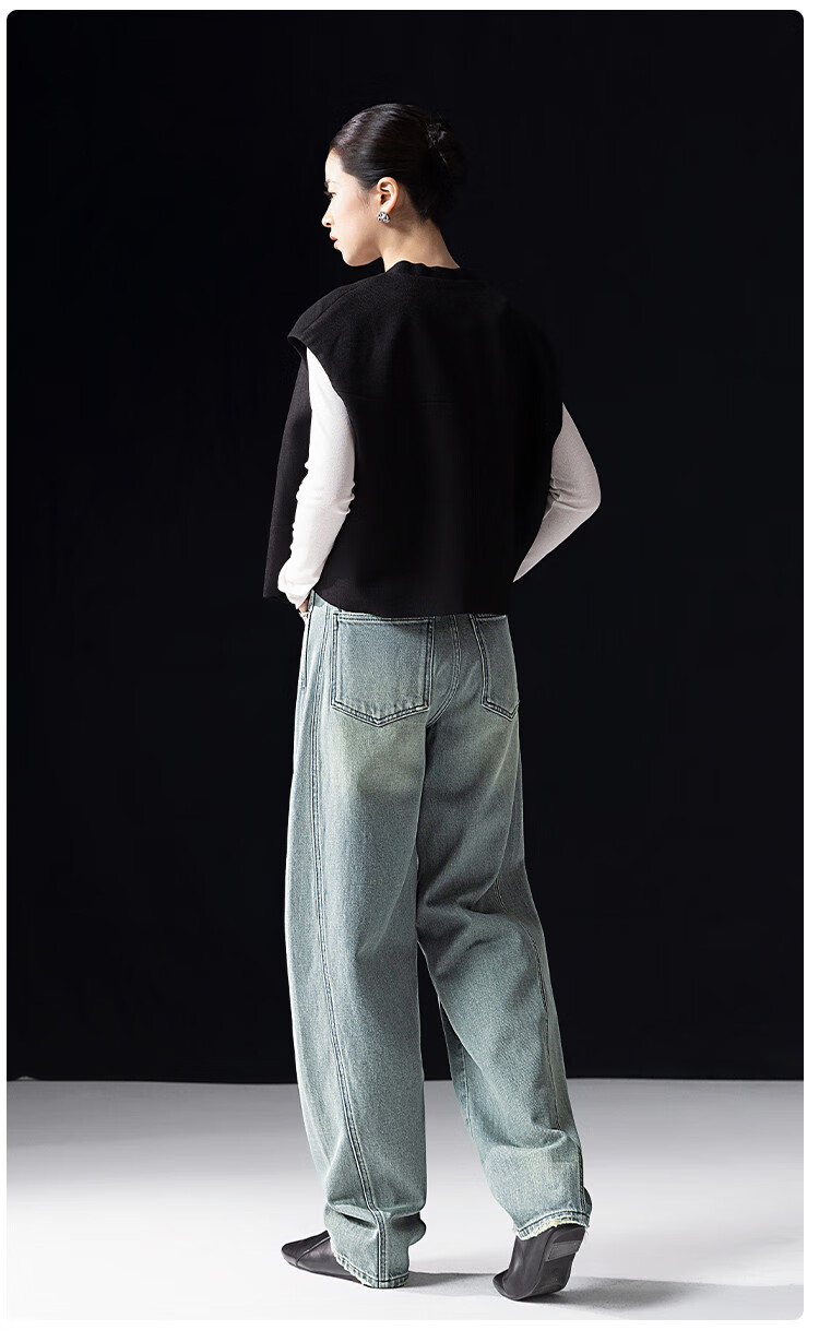 Dme [Stylish Companion] Spring And Autumn Loose Slat-Shaped Semicircular Line Slimming Jeans for Wome 10