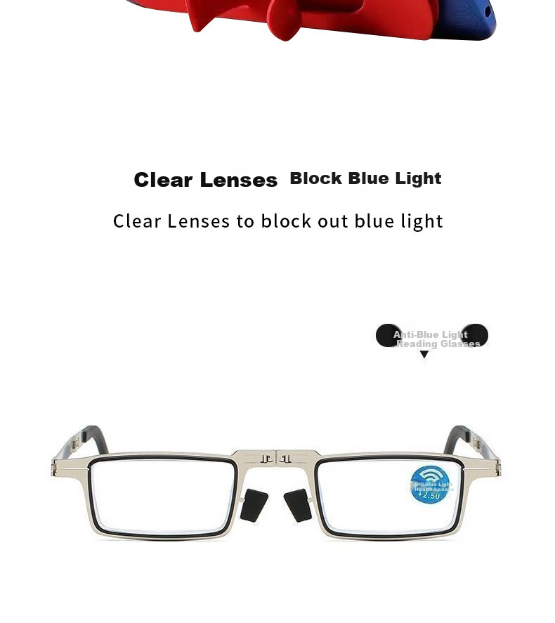 Boshide Reading Glasses, Foldable Reading Glasses, Ultra-Light Portable Anti-Blue Light Reading Glasses, Square Silver Frame Black, 400 Degrees 11