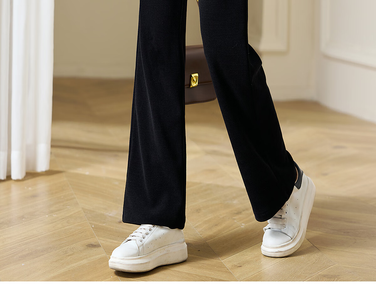 Chushen Spring And Autumn Casual Pants for Women with Elastic Waistband, Athletic Trousers, Textured Loose Straight-Leg Pants, Sweatpants S143K2024 4