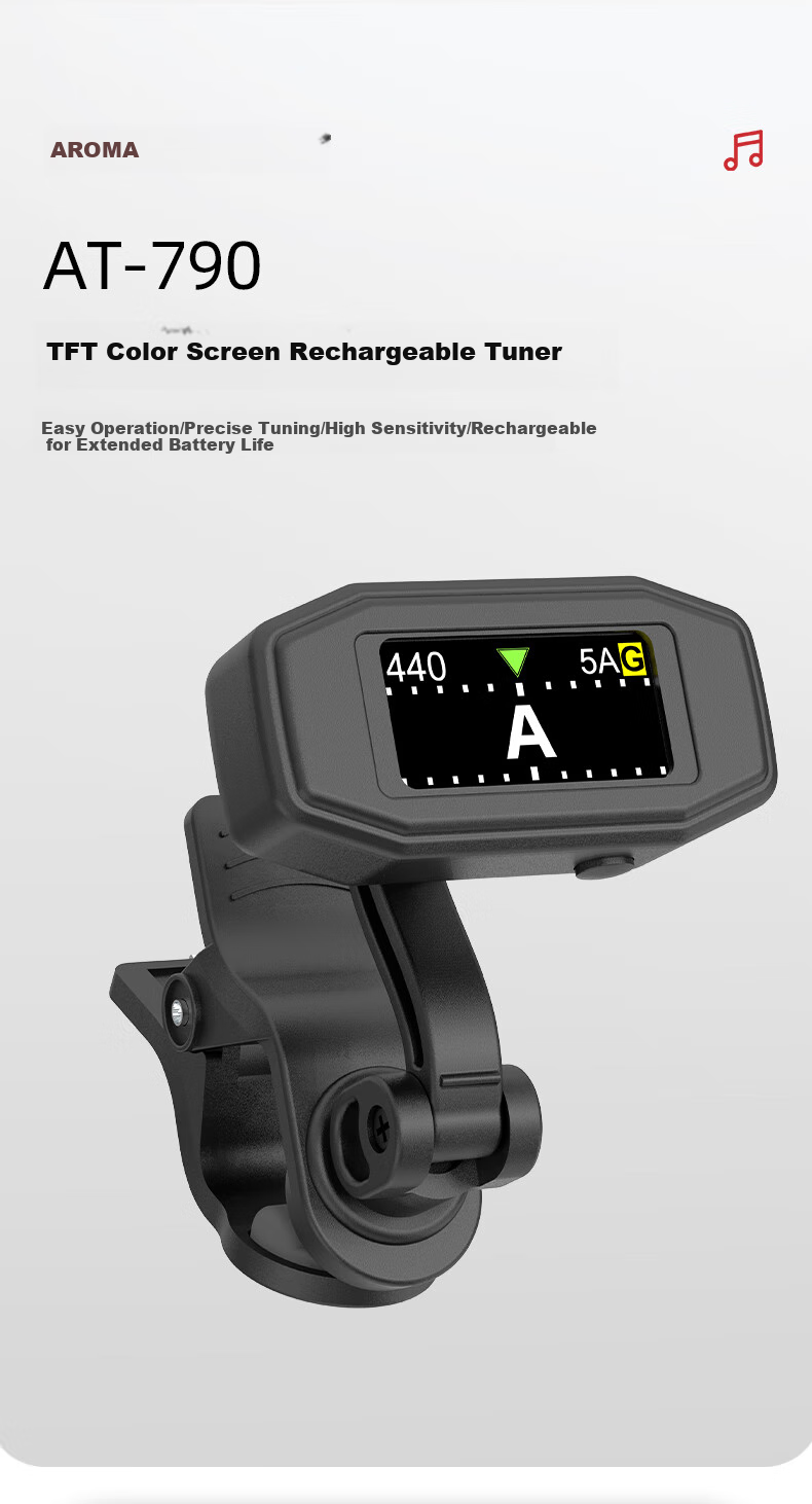 AROMA Electronic Color Screen Tuner for Guitar And Violin, Twelve-Tone Equal Temperament Universal Tuner AT-790 1