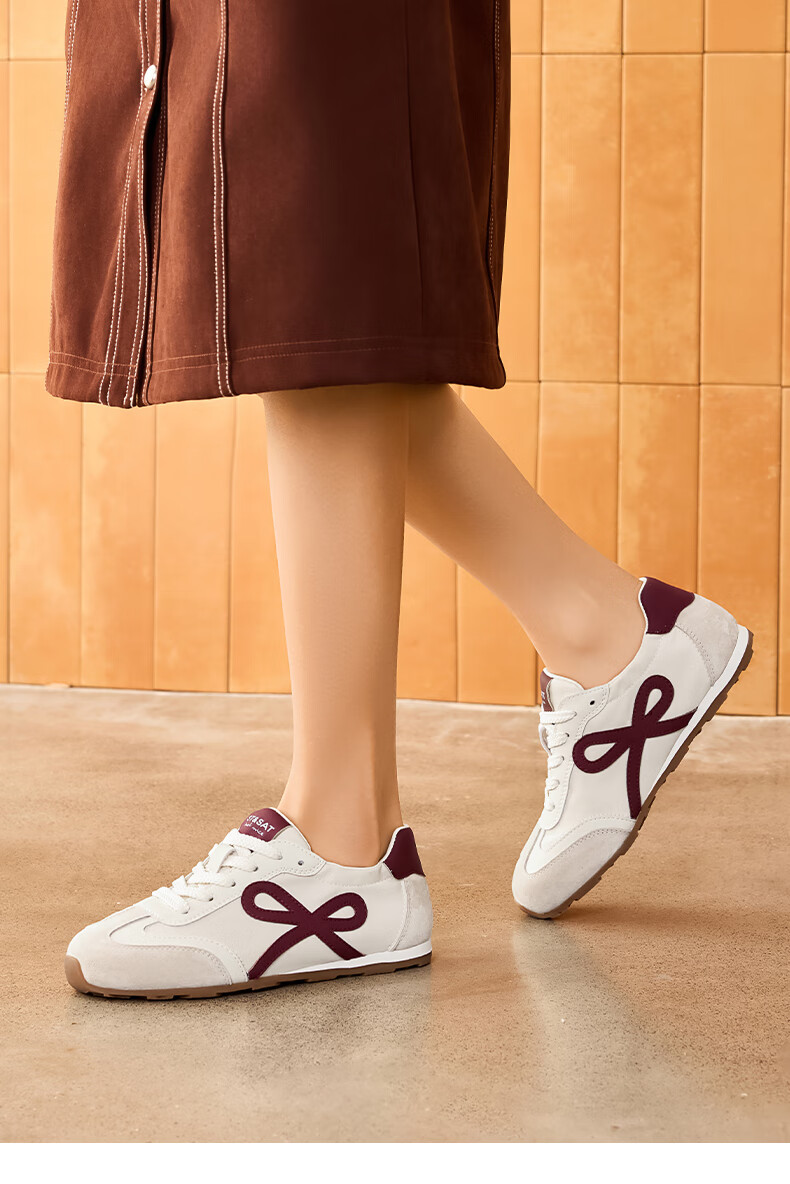 St&Sat Women's Shoes, Training Shoes, 2025 Autumn Breathable Sneakers, Versatile Casual Shoes SSD1112CAE, Beige/red, Size 35 2