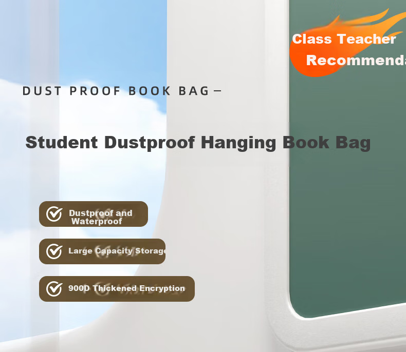 Jinzhi Desk Hanging Book Bag, Thick Large Capacity Desk Side Storage Pouch for Middle And High School Students, Dustproof Organizer, Back-To Essential, 15 Compartments/black 1