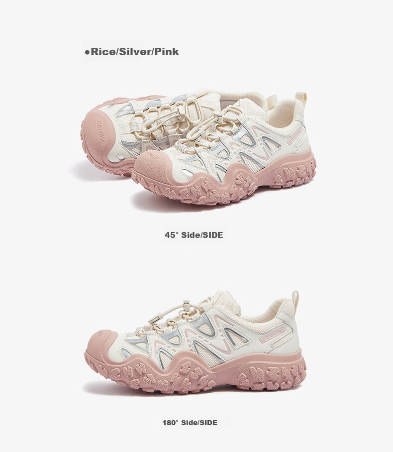 CAMEL Classic Ugly-Cute Shoes for Women, Fashionable Color-Block Outdoor Casual Shoes L24S469647A Beige/Silver/Brown 40 53
