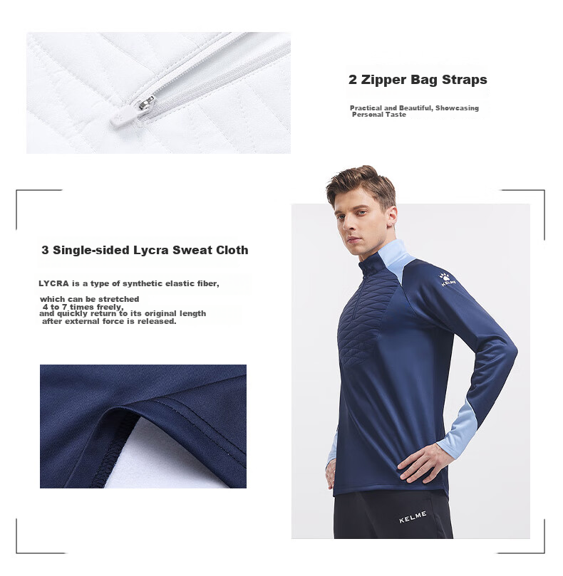 KELME Pullover Sweatshirt for Men, New Autumn Football Training Shirt, Running Hoodie with Half-Zip, Cotton-Lined Top, White, XL 6