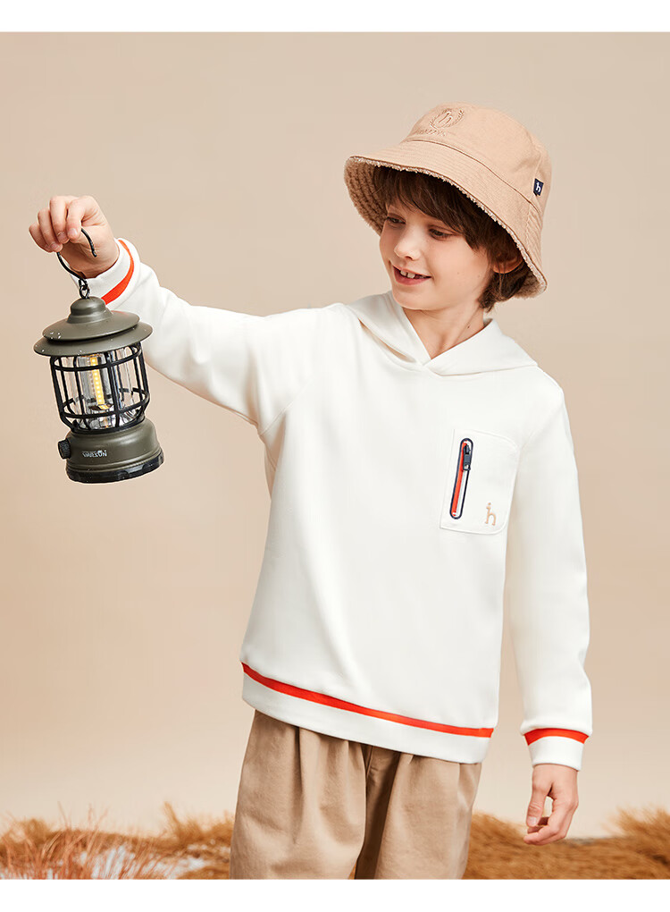 HAZZYS Brand Boys' Sweatshirt, New Winter Style, Comfortable Soft Elastic Hoodie, Off-White, Size 105 5