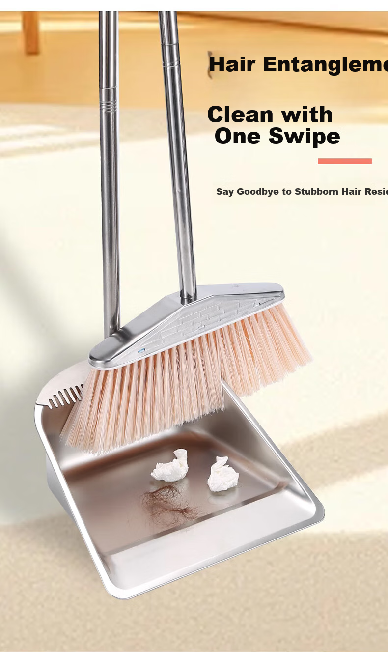 Aoyida Broom And Dustpan Combination Set, Latest Model, Sweeping Head for Hair And Floor Cleaning, Cleaning Tool, Stainless Steel Garbage Scoop, Broom 4