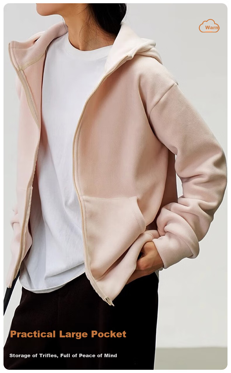 FitonTon Women's Hoodie, Winter Double-Sided Brushed Fleece Jacket, Thickened Warm Hooded Top, Loose-Fitting Zip-Up Women's Clothing 8