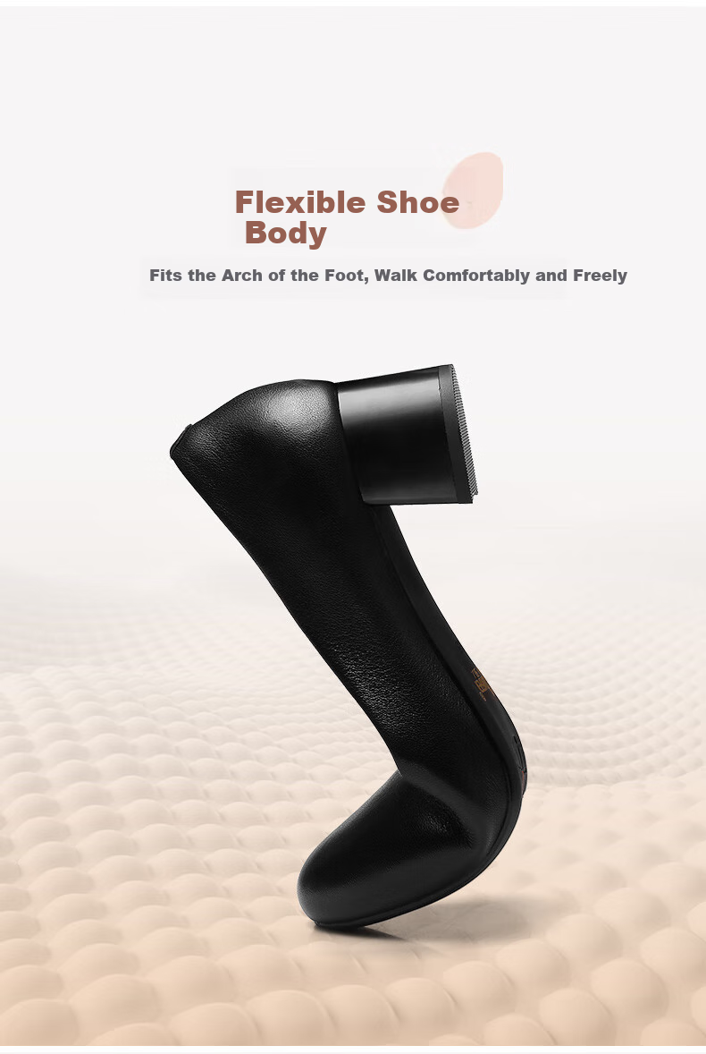Qiangren Women's High Heels, 4CM Thick Heel, Commuter Leather Shoes, Comfortable Elegant Pointed Toe Women's Shoes, JDA170013, Black, Size 40 5