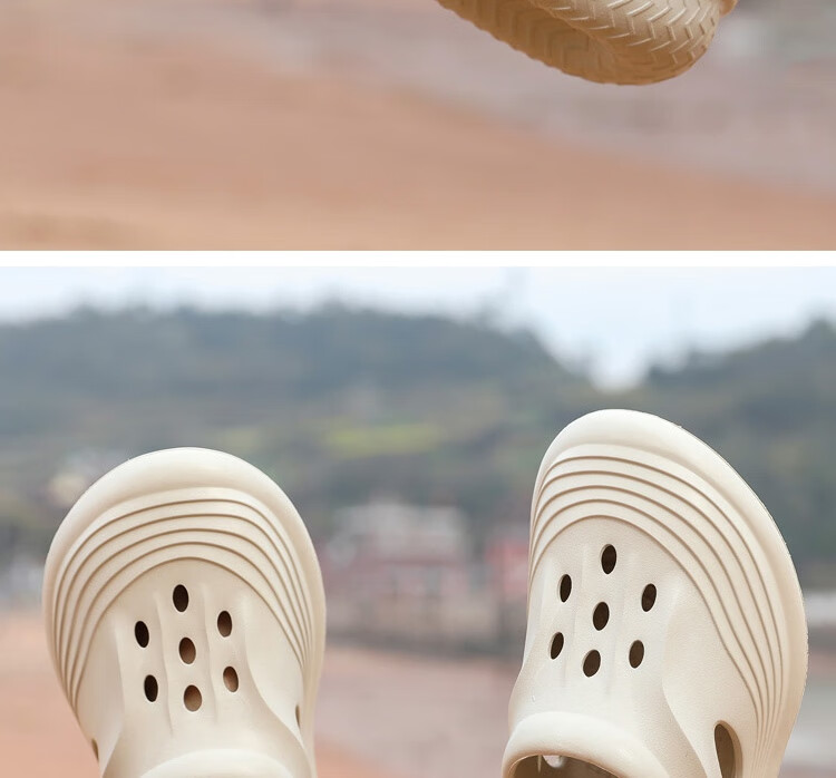 Huameijianbu Plain Color Men's Perforated Slippers, Indoor And Outdoor Wear, Shock-Absorbing, Non-Slip, Beach Sandals, HL2434, Off-White, Size 42-43 28