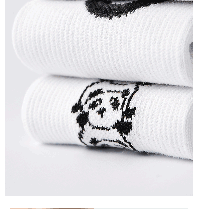 KAWASAKI Thickened Towel Bottom Sweat-Absorbing Sports Mid Socks Panda Series C6372 White/Black 3 Pairs Pack 3