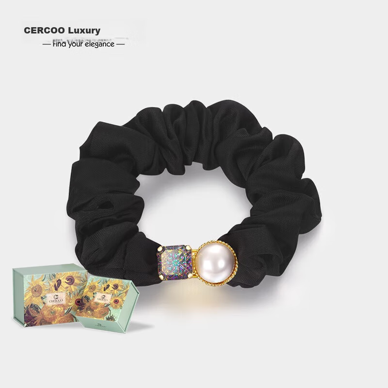 Cercoo Crystal Guardian Series Fatty Intestine Hair Tie, Crystal Pearl Ponytail Hair Band, Hair Accessory, Gift for Girlfriend
