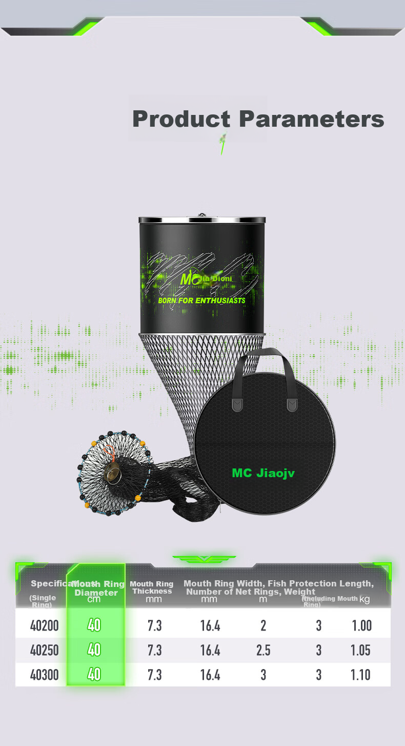 JIADIAONI Black Pit Powerful Horse Fish Net, Quick-Drying Fishing Net, Portable Thickened Fishing Net, Single Ring 40250 11