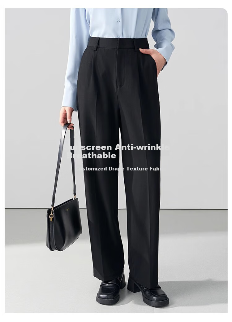 Bodexiaojie Women's Formal Suit Pants, Straight-Leg Trousers for Petite Figures, Professional Interview Attire, Black Dress Pants, Size S 6