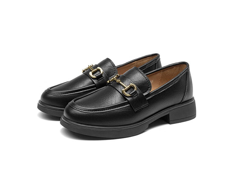 Dadong Women's Loafers 2025 Spring Autumn New Thick Mid Heel Slip-On Round Toe Buckle Leather Shoes Q0152 3
