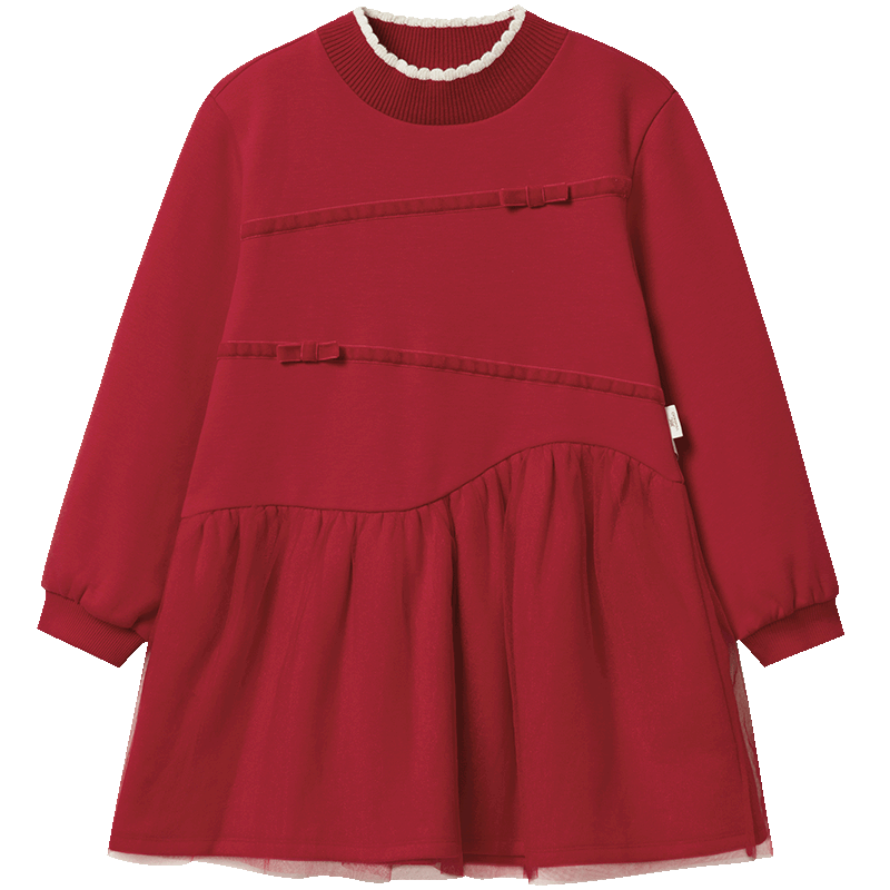 YEEHOO Girls' Fleece-Lined Dress, Autumn And Winter Warm Girls' Long-Sleeve Dress, Festive New Year's Outfit