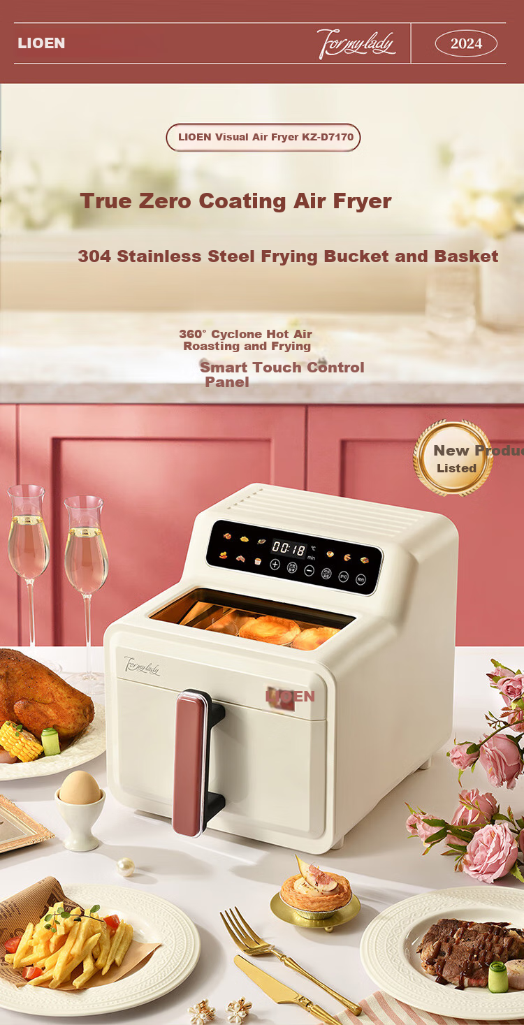 Liven Air Fryer, Non-Coated 304 Stainless Steel Frying Basket, 7L Smart Visible Large Capacity Can Roast Whole Chicken, No Flipping Required Metal Interior KZ-D7170 1