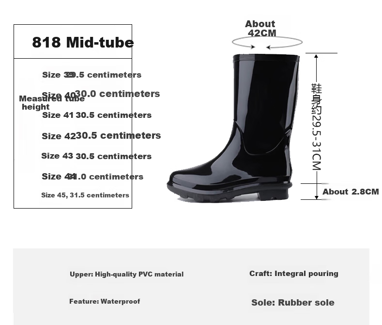 Huili Men's Stylish Rain Boots, Outdoor Waterproof Non-Slip Wear-Resistant HL8185 Mid-Calf Black Size 41 2