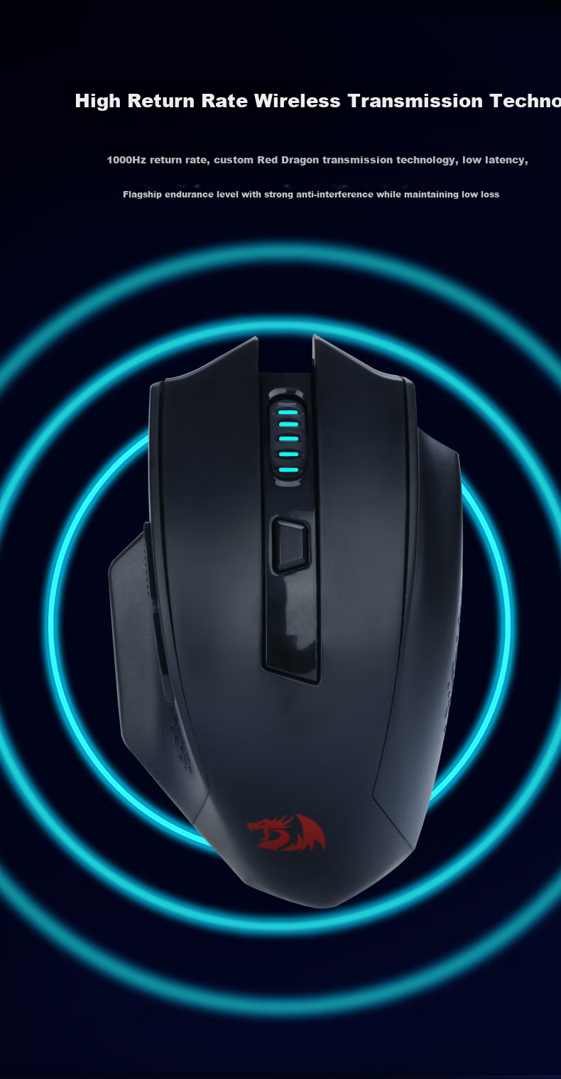 REDRAGON G62 Medium to Large Hand Size Bluetooth 2.4G Wired Tri-Mode Gaming Mouse Ergonomic Lightweight Gaming Mouse Basic Model - Black 5