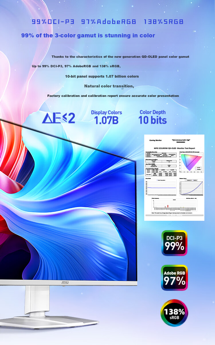 MSI Aurora MPG 321URXW QD-OLED 32-Inch 4K 240Hz Quantum Dot OLED 0.03ms Type-C 90W White Gaming Monitor 7