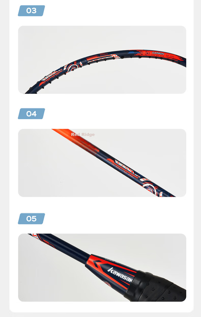 Kawasaki Badminton Racket, Full Carbon Fiber Single Racket, 5U Ultra-Light Racket, Blood Red Blade Orange-Red (Pre-Strung) 10