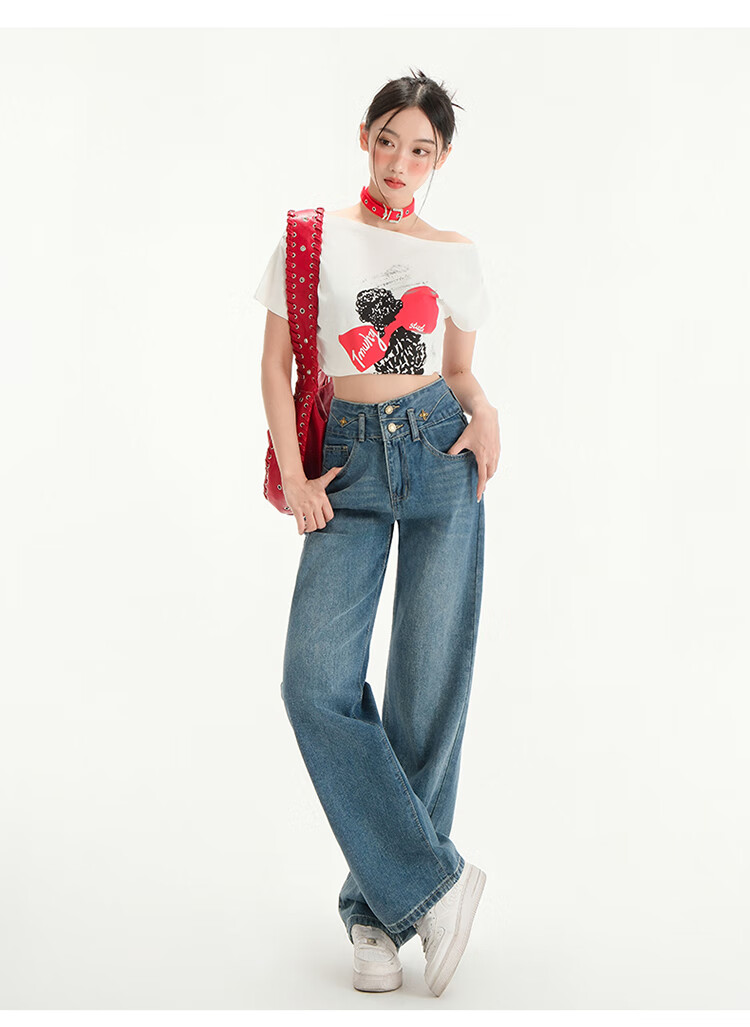 Langsha Women's Jeans Spring Autumn High Waist Slim Wide Leg Draped Loose Straight Floor-Length Pants 18