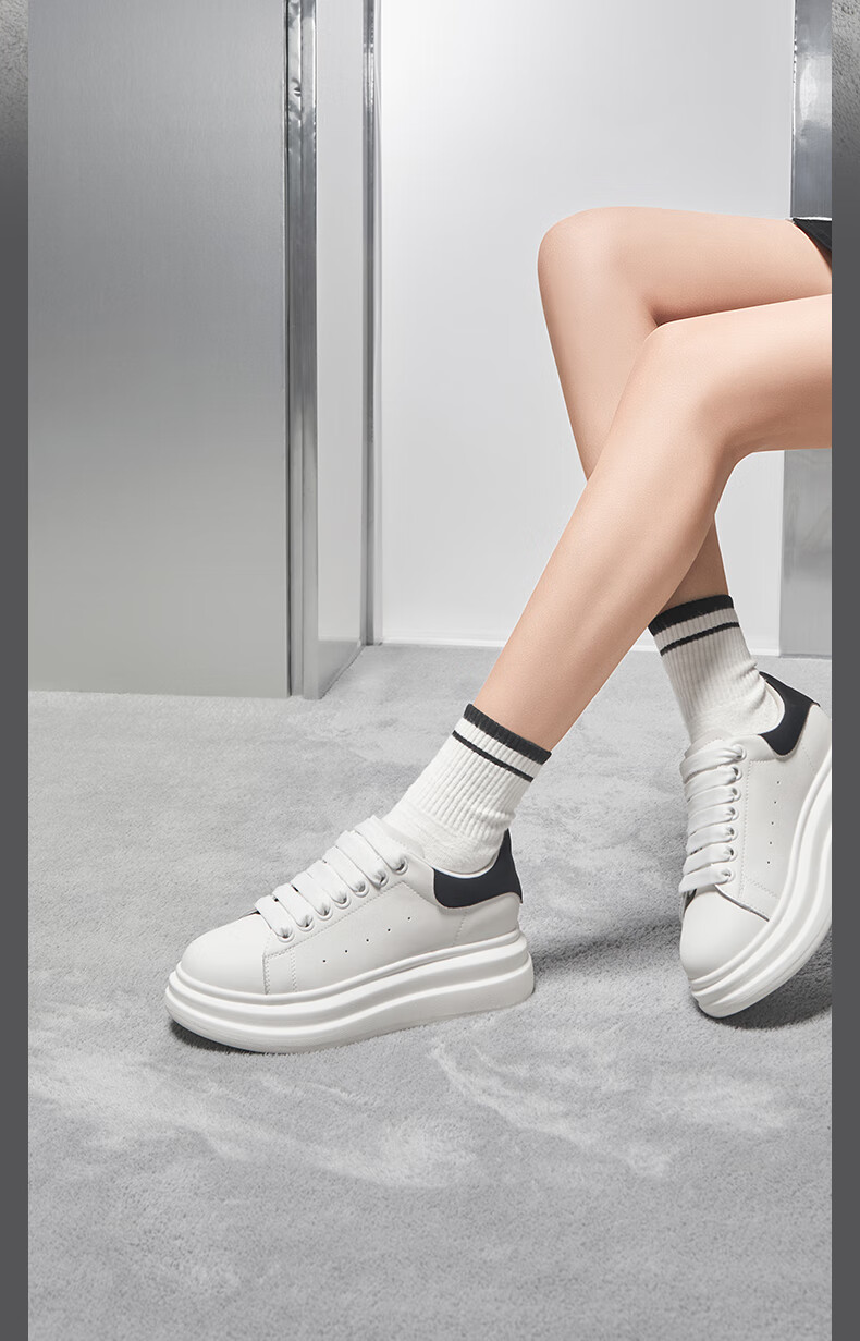 CAMEL Women's Canvas Shoes, Versatile And Classic White Sneakers, Height-Increasing Thick-Soled Casual Shoes, L25S548064, White/black, Size 35 10
