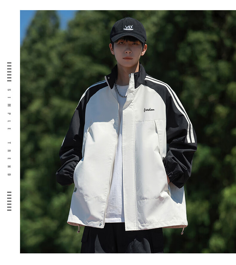 Huili Men's Autumn Workwear Jacket, Outdoor Windbreaker, Trendy Clothing, Men's Outerwear, Gray And White, 2XL 10