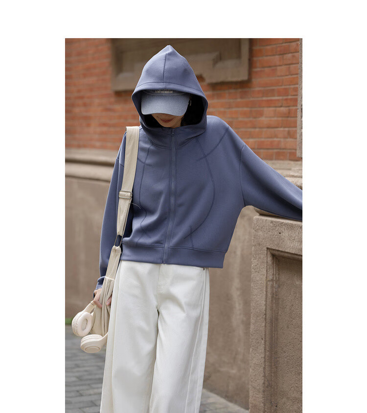 Dme [Low-Saturation Outfit] Spring Simple Style, Pressed Line Design, Casual Hooded Loose-Fitting, Slimming, Comfortable Women's Jacket 7