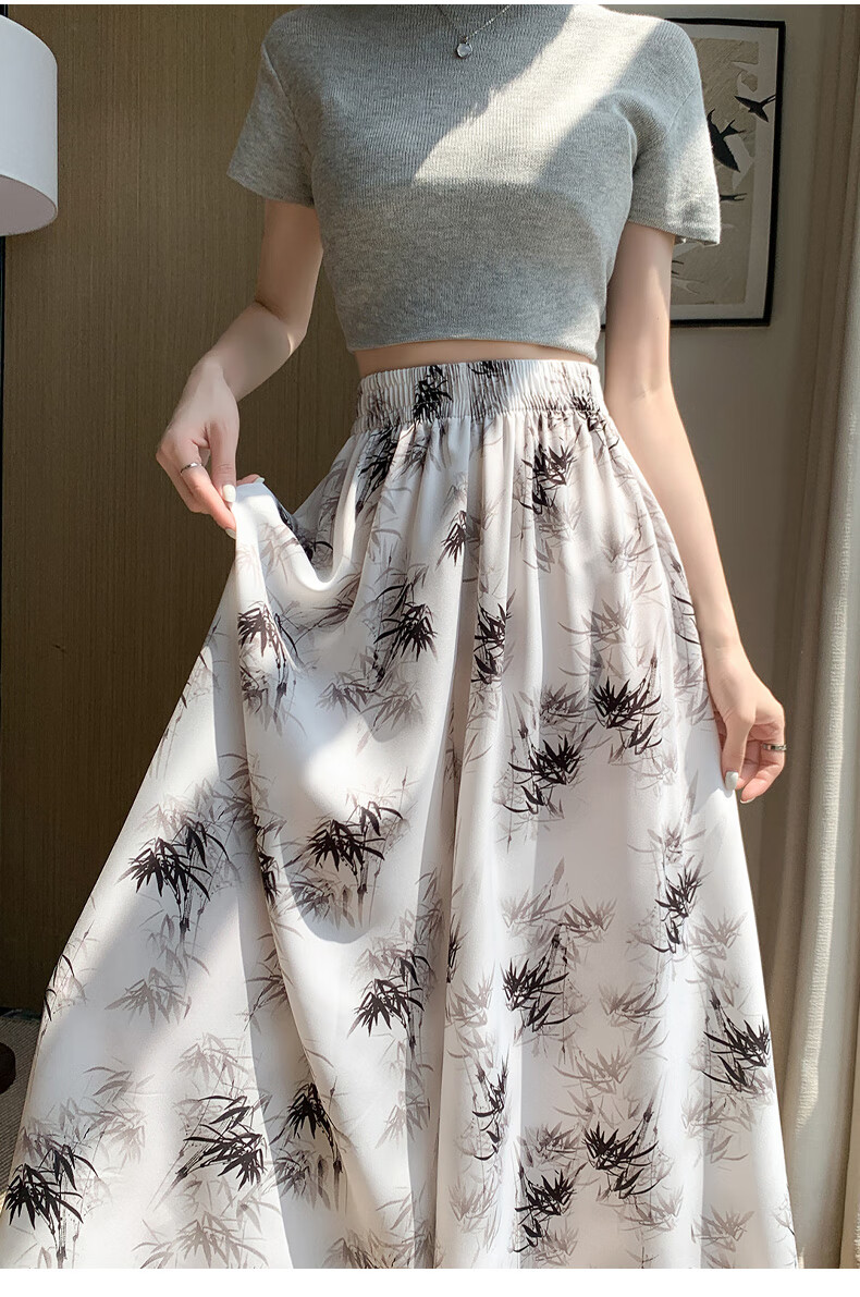 Langsha New Chinese Style Chiffon Skirt Pants for Women, Summer Lightweight New High-Waist Ink Painting Chinese Style Wide-Leg Trousers 17