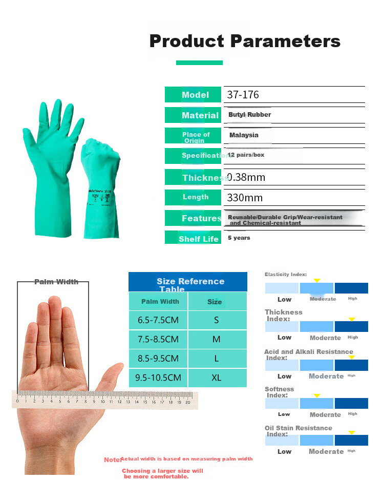 Ansell Acid And Alkali Resistant Solvent-Resistant Oil-Resistant Industrial Protective Gloves, Nitrile Rubber Gloves, 37-873, Size 8, 2 Pairs, Individually Packaged 10