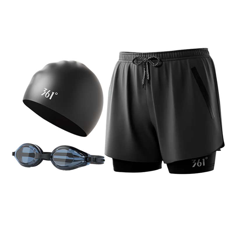 361° Men's Swim Trunks, Swimming Goggles And Cap Set, Anti-Embarrassment Quick-Dry Swim Shorts, Square-Leg Beach Shorts, Hot Spring Swimming Gear