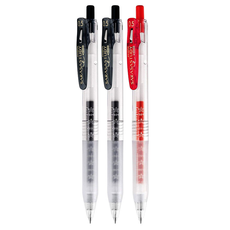 ZEBRA 10th Anniversary Edition Top Student Gel Pen, 0.5mm Bullet Tip Retractable Gel Pen, Student Exam Practice Signature Pen, Flower Scale JJM88, 2 Black 1 Red