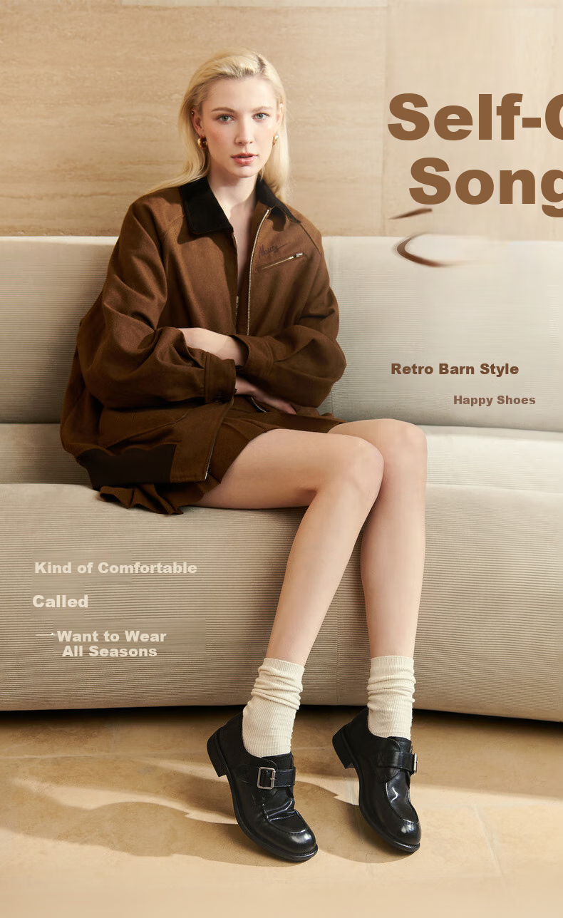 Joy&peace Dong Jie's Style Free Poetry Washed Cowhide Leather Loafers with Chunky Heel for Men And Women, Black, Size 38 1