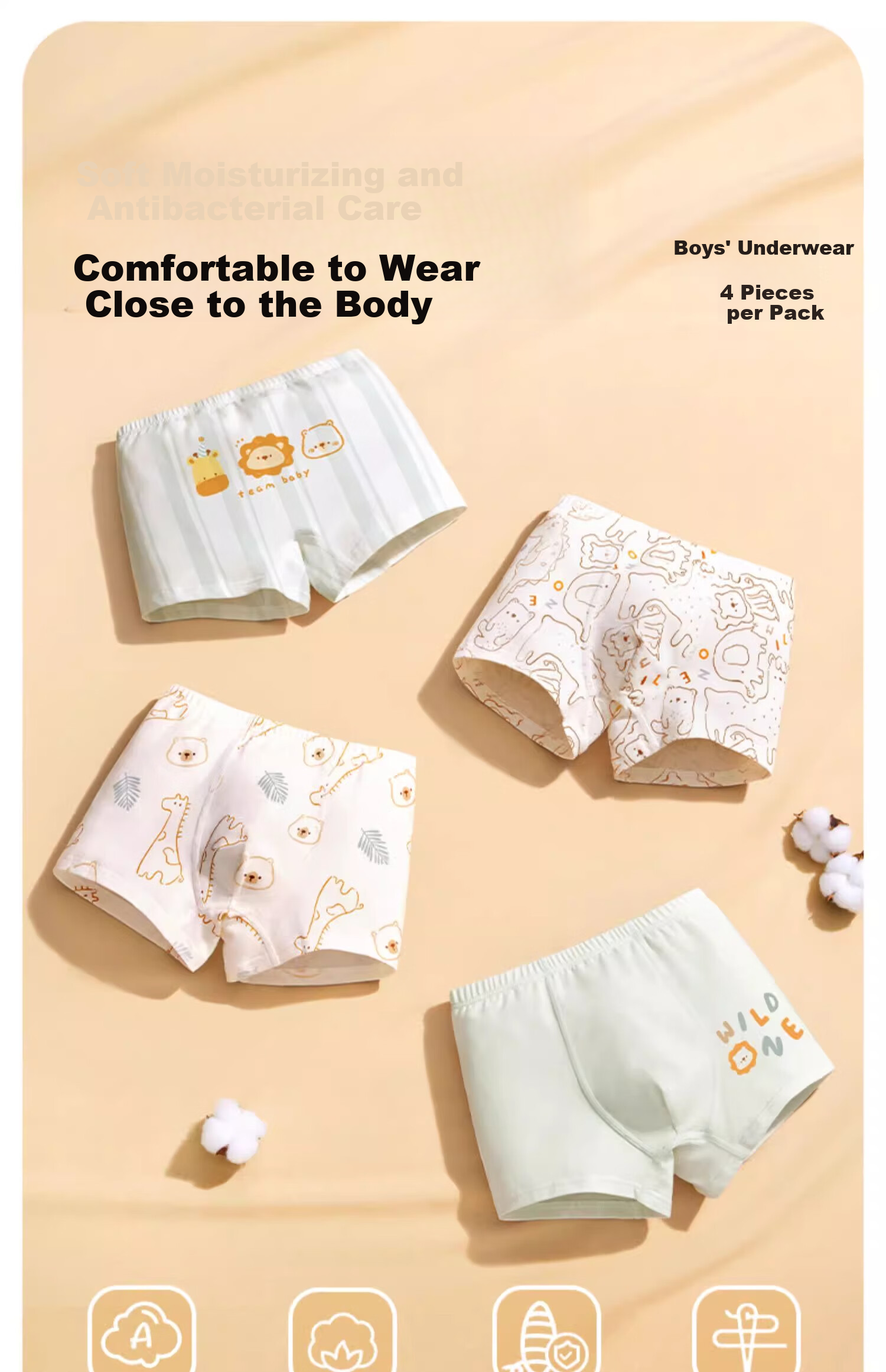 AIBEDILA Boys' Underwear, No Wedgie, for Older Children, 7A Antibacterial, Baby And Teen Boxer Briefs, 4-Pack, Size 130 1