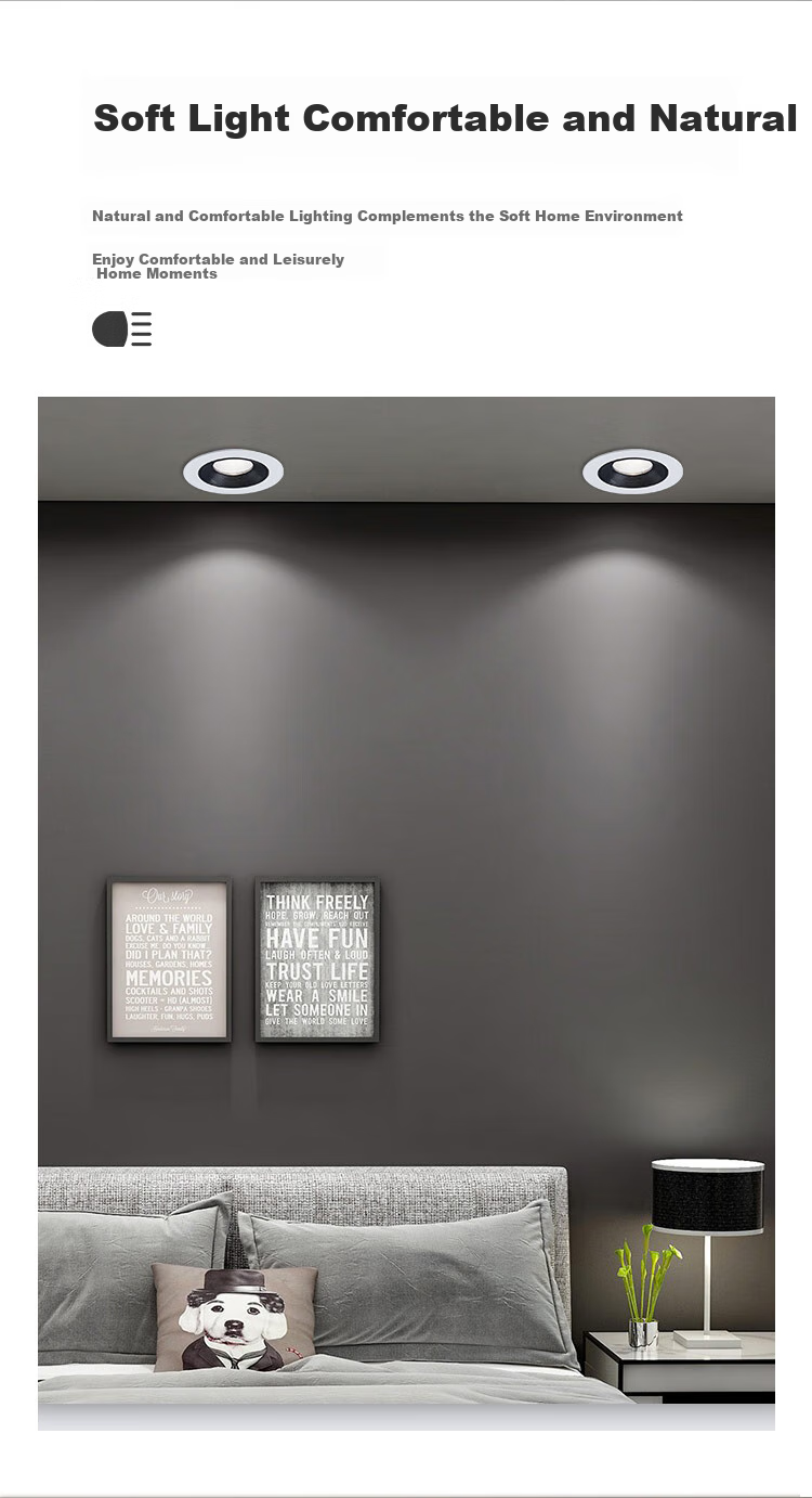 FSL Foshan Lighting Full Spectrum LED Deep Anti-Glare Ceiling Spotlight, 2.5 Inch, 7W, High CRI Ra95, Neutral Light, 4000K, Xinyue Series, Black Cup, Die-Cast Aluminum, White Ring 2