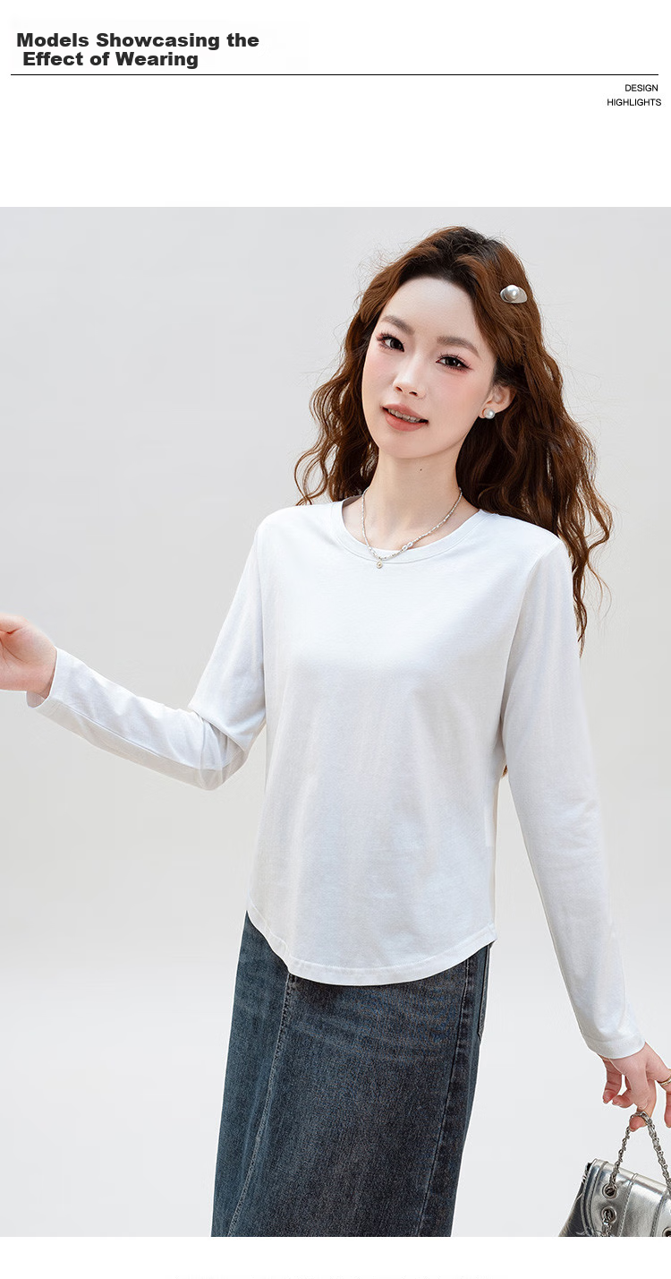 NOME Autumn And Winter New Round Neck Slim-Fit Long-Sleeve T-Shirt for Women, Body-Hugging Waist-Cinching Base Layer Inner Wear, White, XL 7