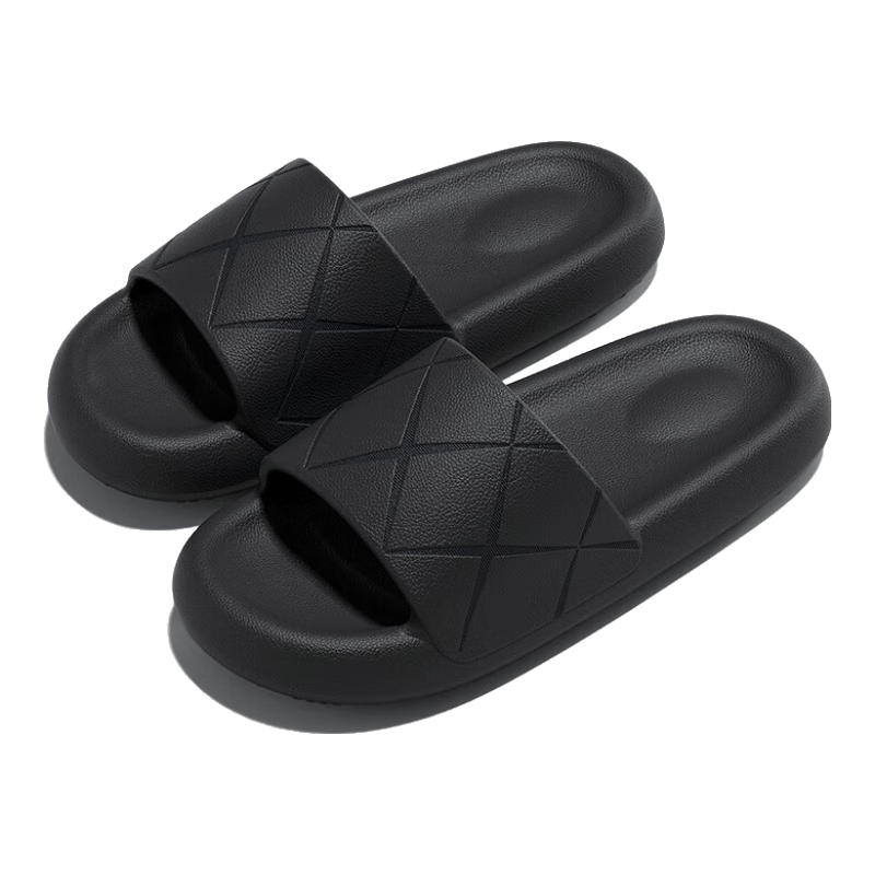 LURAD Thick Sole Soft Feel Slippers Unisex Summer Indoor Bathroom Shower Home Black Size 35-36