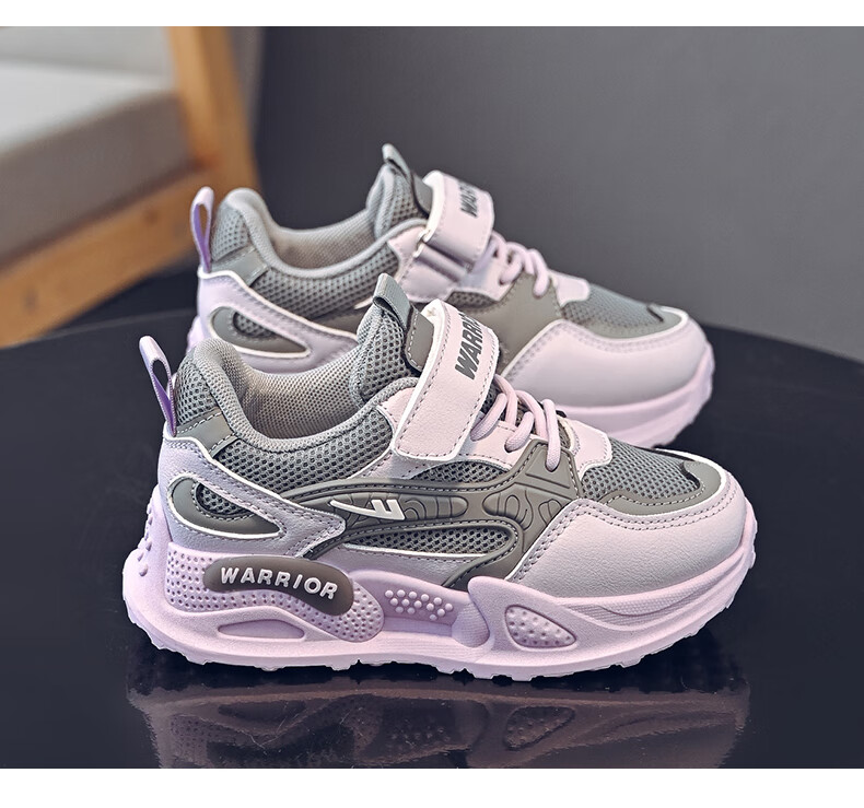 Warrior Children's Shoes Spring And Autumn Girls' Sneakers Breathable Mesh Running Shoes for Kids WZ(CL)-0676 Gray/Purple 30 5
